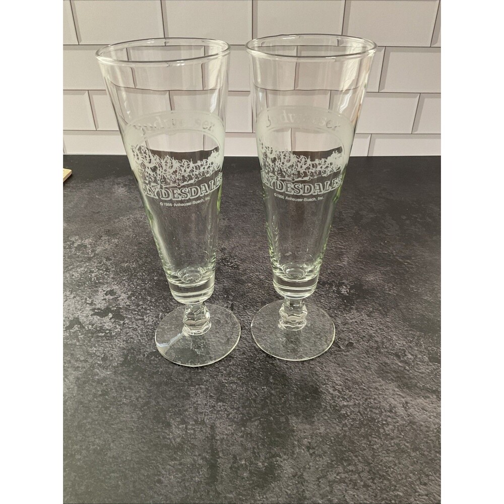 Set Of 2 BUDWEISER Tall Pilsner Glasses with CLYDESDALE HORSE'S